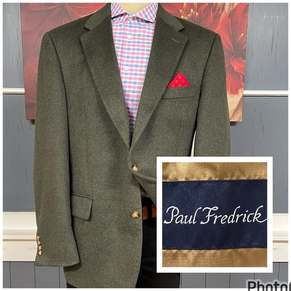 Paul Fredrick Camel Hair Blazer Jacket Sport Coat Mens 44L Long Olive Green - Picture 1 of 12